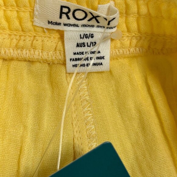 ROXY Sunset Mind Gauze Shorts Sz L Yellow Button Up Mid Rise 100% Cotton - Picture 5 of 9